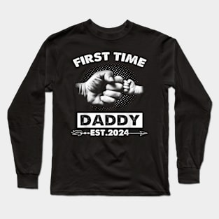 First Time Daddy New Dad Est 2024 Fathers Day Boy Girl Kids Long Sleeve T-Shirt